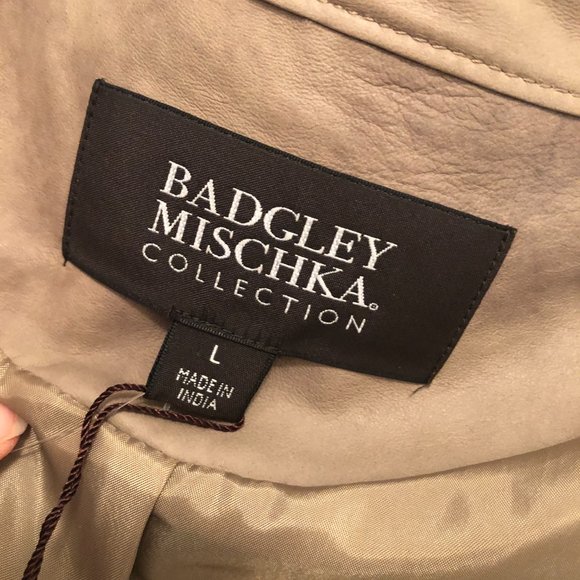 Moto-style Tan Leather Jacket Bagdley Mischka Collection - Picture 5 of 9